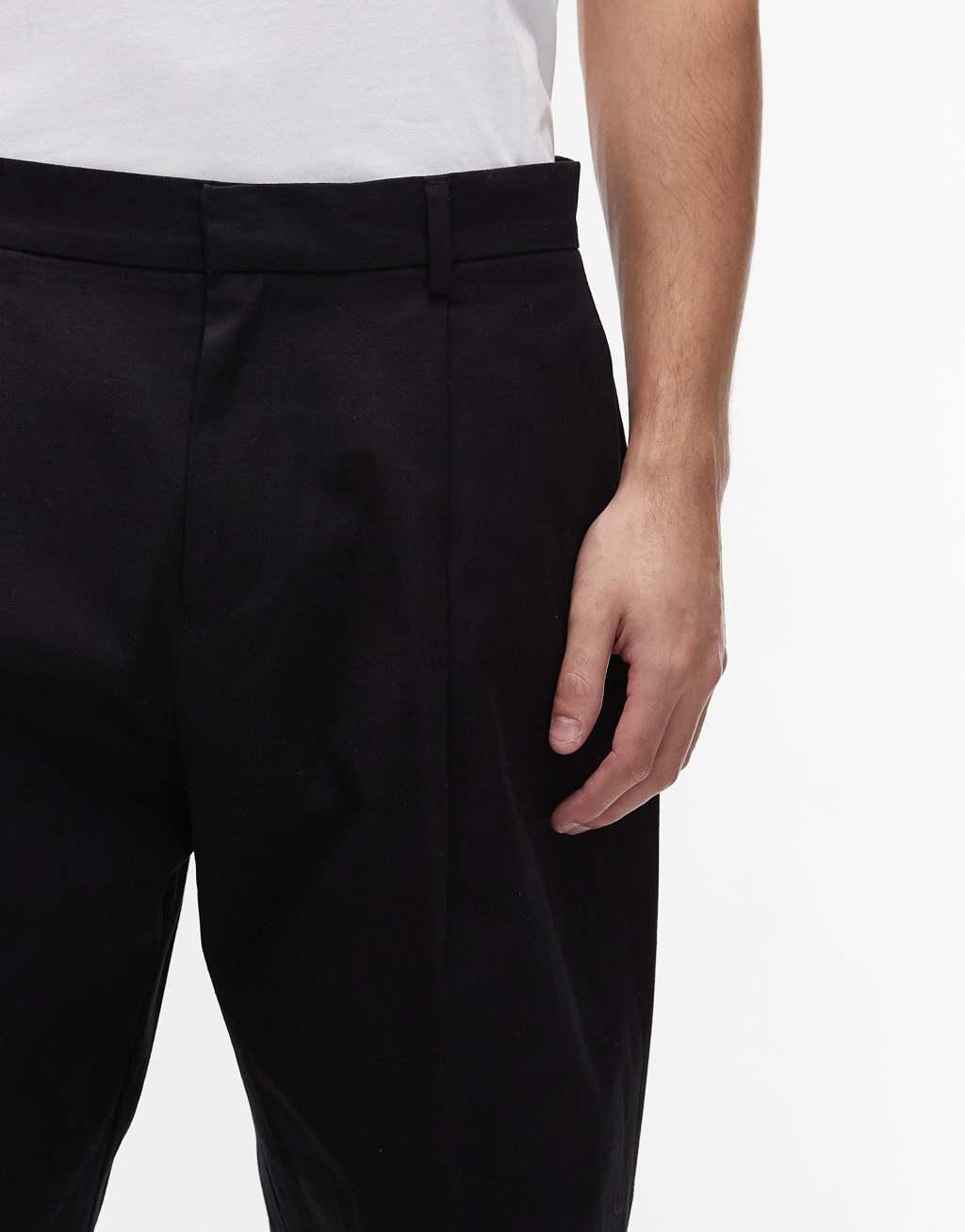 Topman smart cotton wide leg pants in black Product Image
