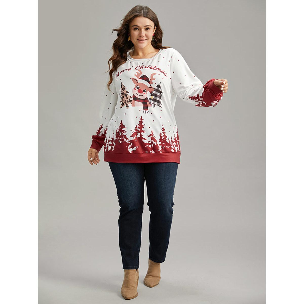 Plus Size Graphic Christmas Round Neck Sweatshirt Women Multicolor Casual Printed Festival-Christmas Sweatshirts BloomChic 30/6X Product Image