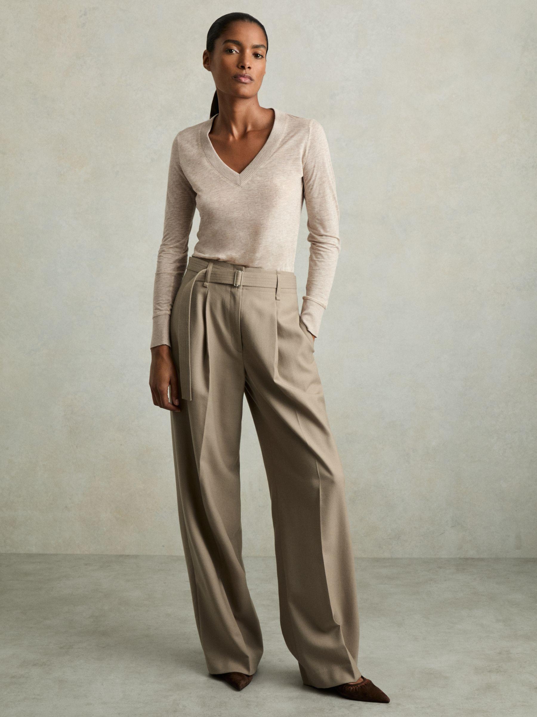 Lyocell-Wool Marled V-Neck Top in Stone Product Image