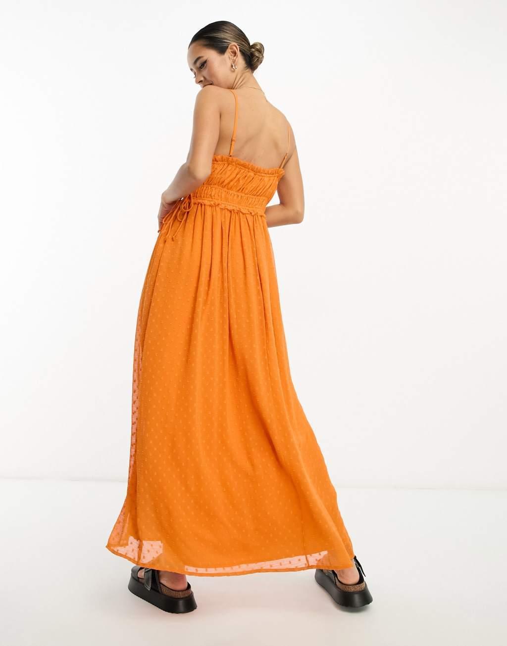 ASOS DESIGN elasticized ruffle waist midi slip dress Product Image