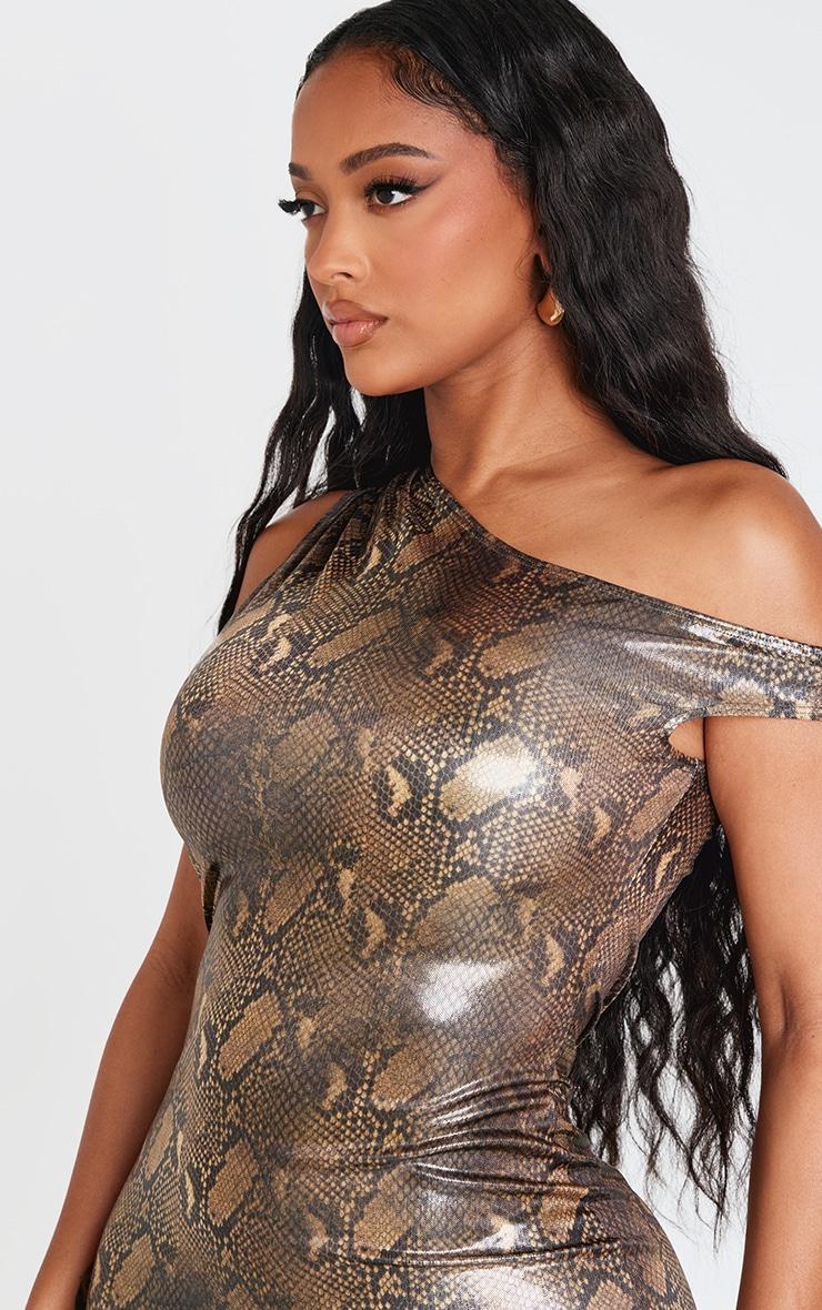 Shape Champagne Snake Wet Look Asymmetric Maxi Dress Product Image