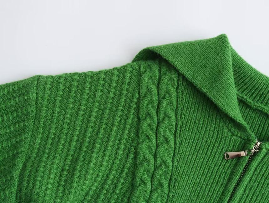 Half-Zip Plain Cable-Knit Sweater Product Image