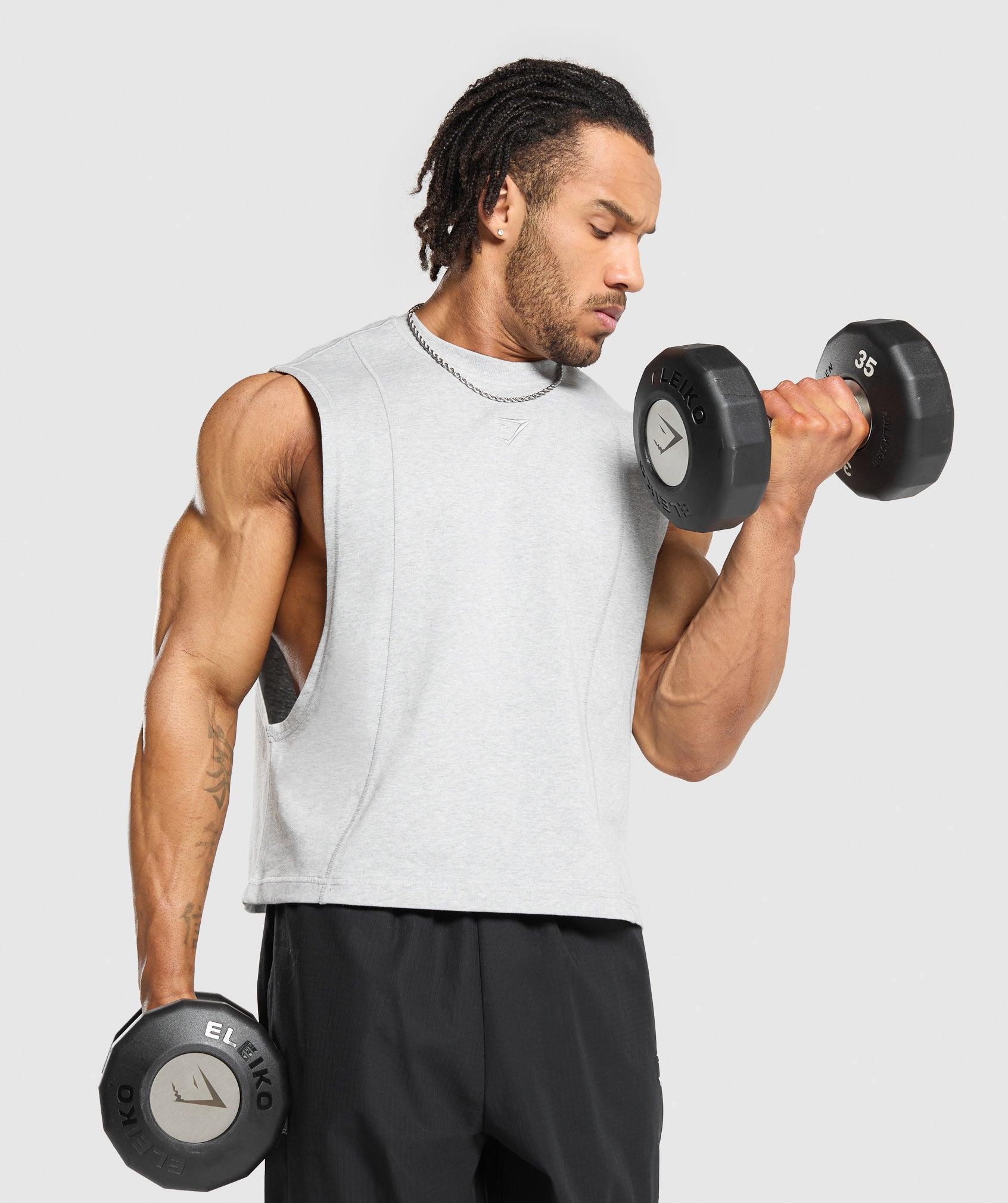 Gymshark Premium Lifting Boxy Cut Off Tank - Light Grey Marl Male Product Image