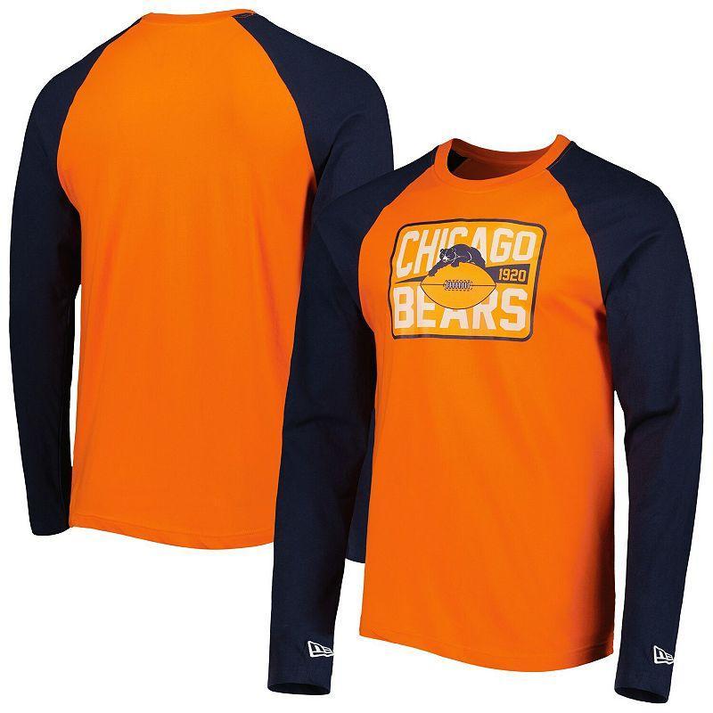 Men's New Era Orange Chicago Bears Throwback Raglan Long Sleeve T-Shirt, Size: Small Product Image