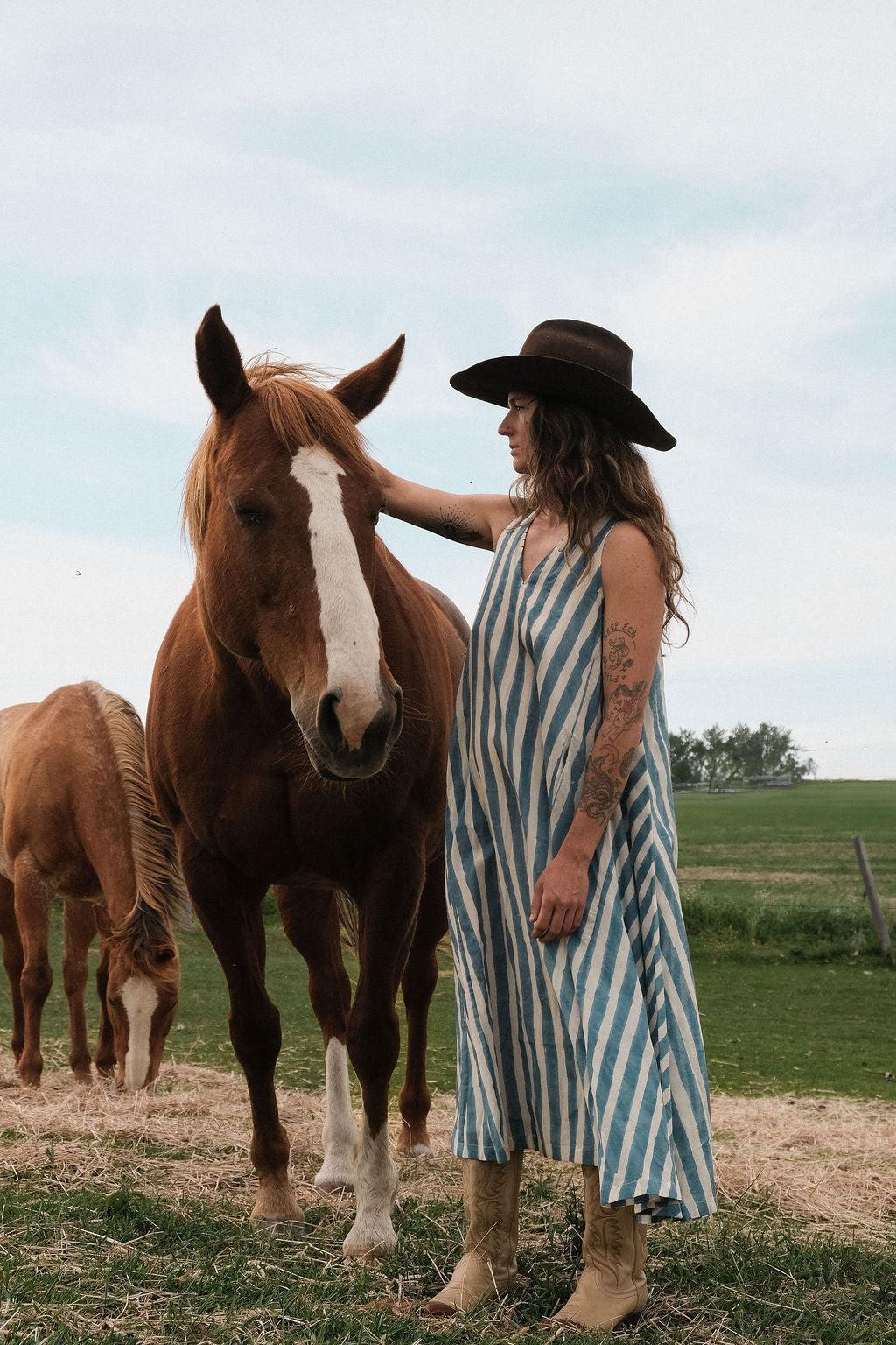 Blue-Striped Vacation Dress Product Image