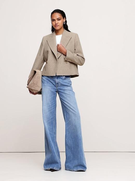 Herringbone Wool Flannel Crop Blazer Product Image
