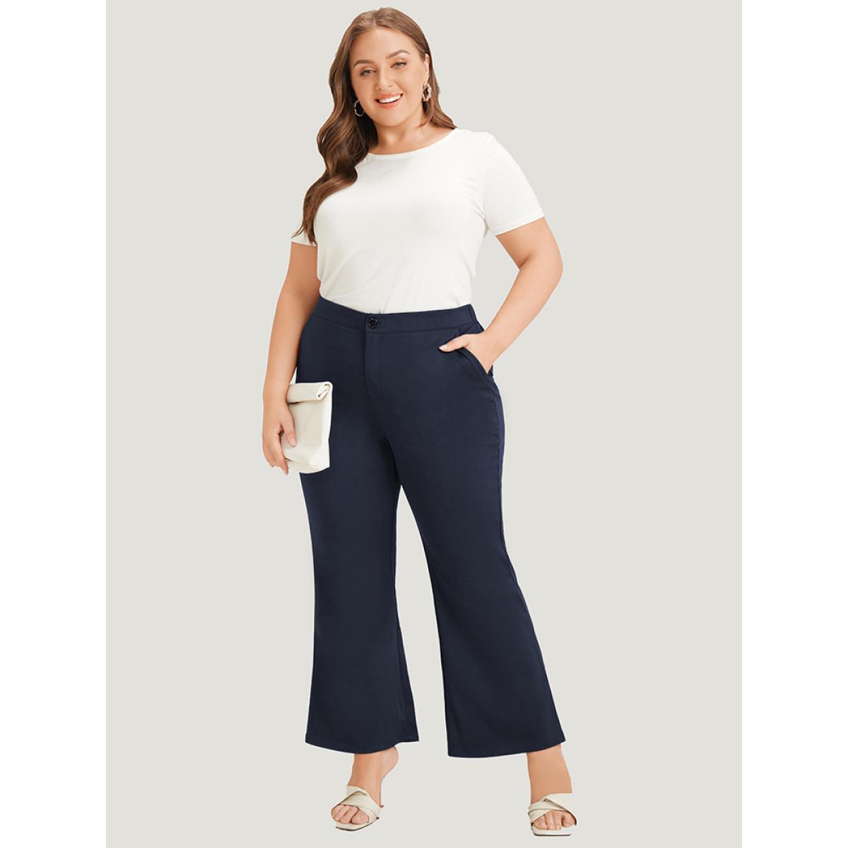 Plus Size Solid Flare Leg Pocket Pants Women Indigo Office Flare Leg High Rise Work Pants BloomChic 12/L Product Image
