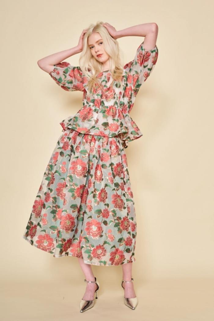 Ella White Floral Holiday Top Product Image