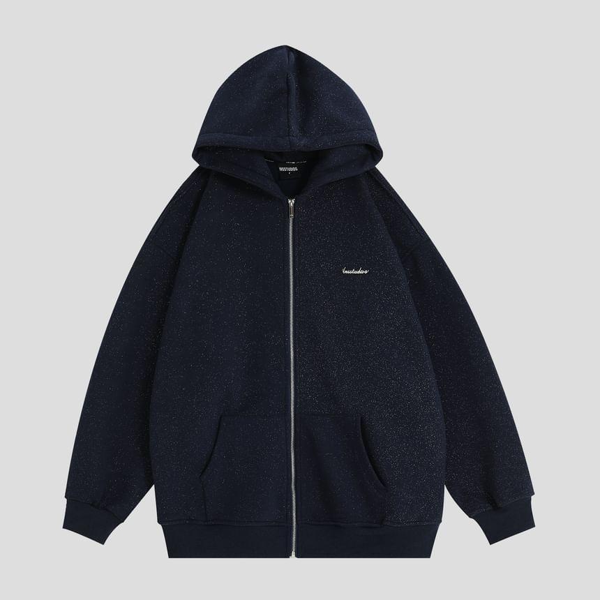 Lettering Hooded Zip-Up Jacket Product Image