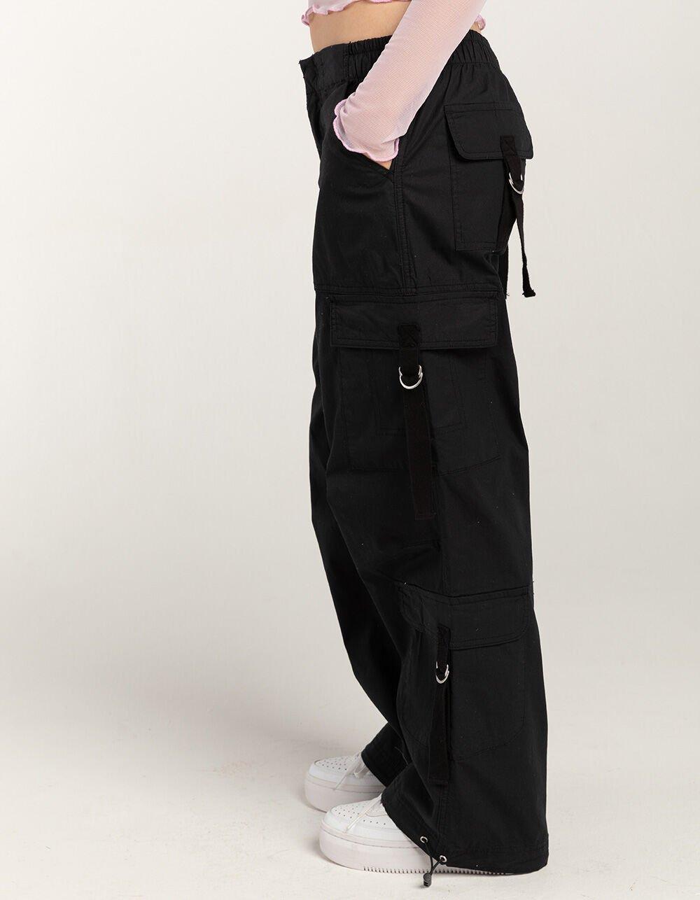RSQ Womens Mid Rise Double Cargo Parachute Pants - BLACK Product Image