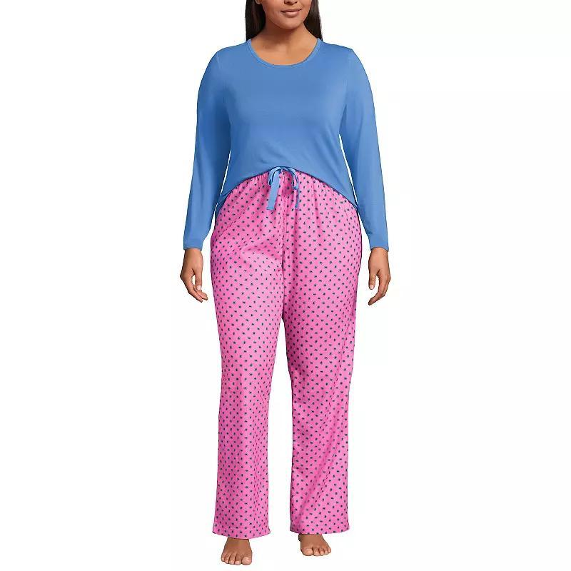 Plus Size Lands' End Knit Long Sleeve Pajama Top & Flannel Pajama Pants Sleep Set, Women's, Size: 2XL, Red Hounds Product Image