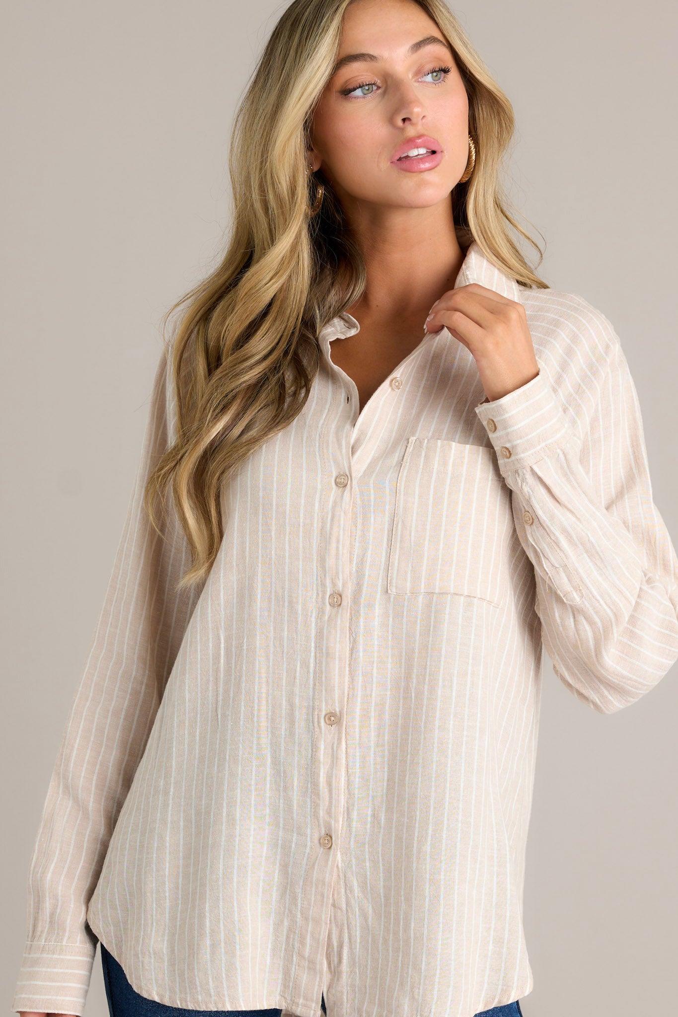 Z Supply The Perfect Linen Putty Stripe Top Product Image