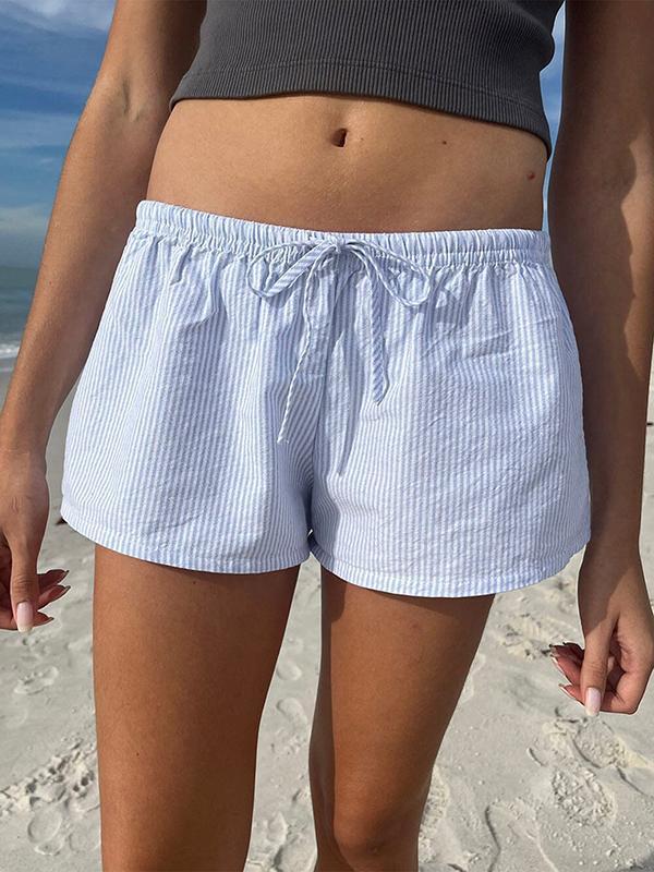 Loose Wide Leg Drawstring Striped Shorts Bottoms Product Image
