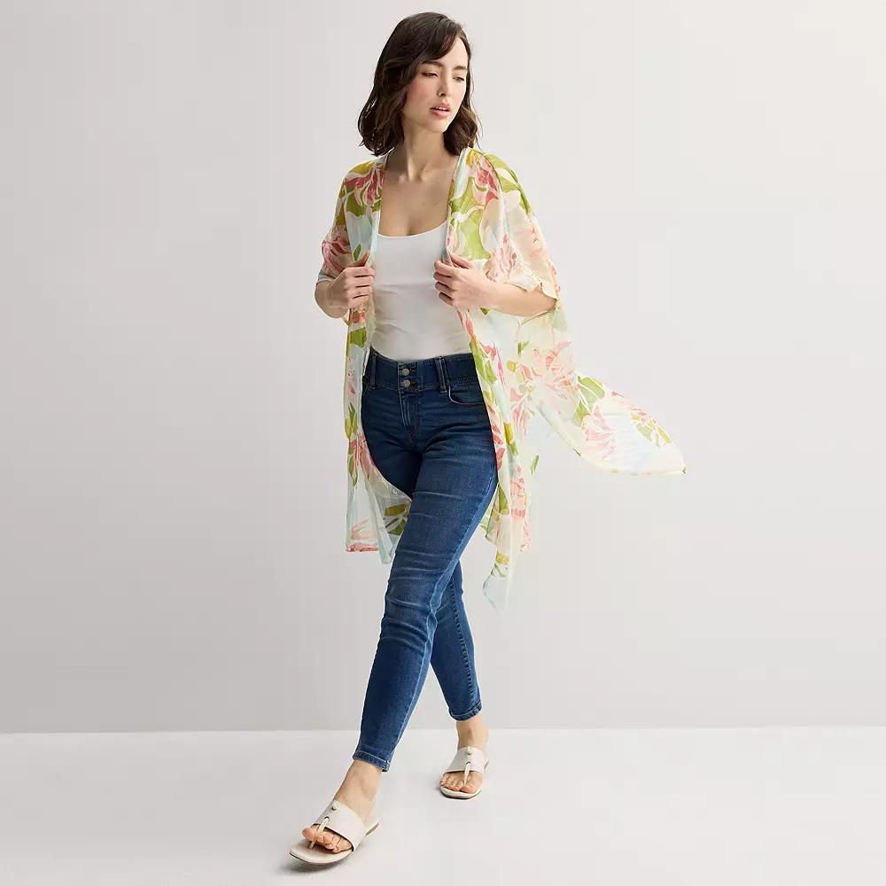 Women's Nine West Abstract Floral Duster, Green Team Product Image