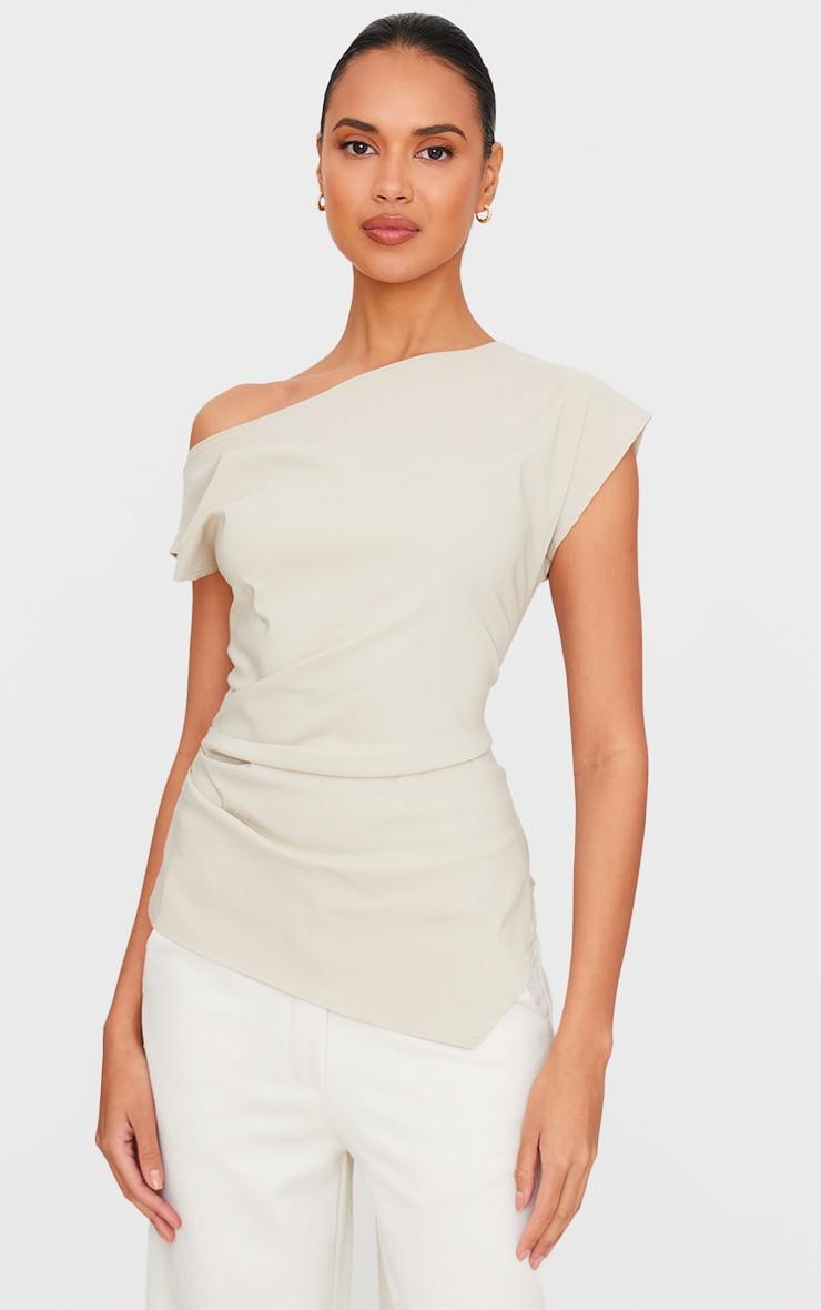Stone Bengaline Slouch Asymmetric Long Top Product Image