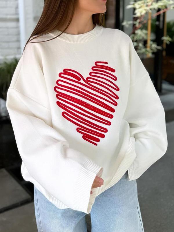 Heart Print Oversized Sweaters Product Image
