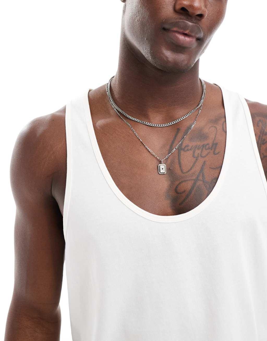 ASOS DESIGN 2 pack tank tops in cream and brown Product Image