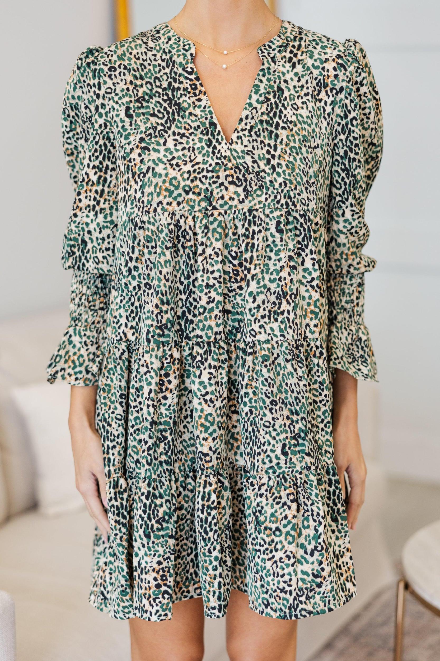NURSING COLLECTION: In Your Happy Place Olive Green Leopard Dress Female Product Image