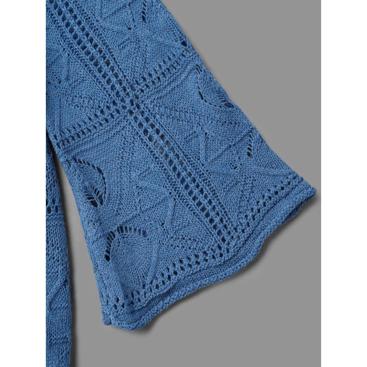 Plus Size Front-Tie Textured Eyelet Knit Cardigan Aegean Women Casual Loose Long Sleeve Everyday Cardigans BloomChic 12/L Product Image
