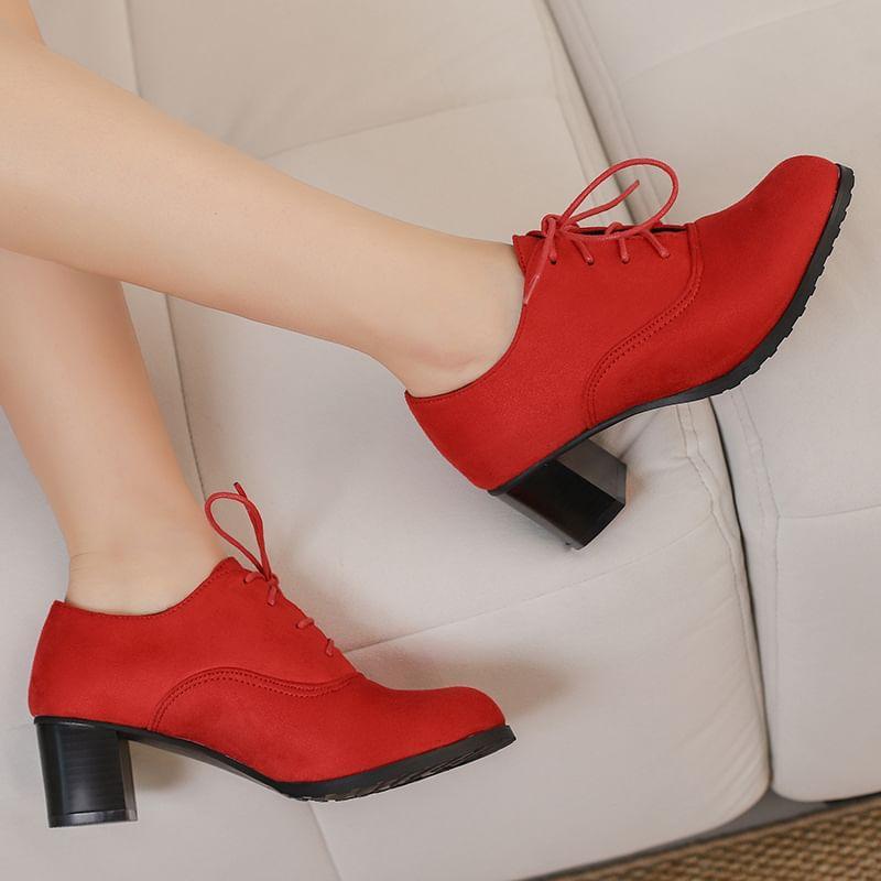 Block Heel Plain Lace Up Oxfords Product Image