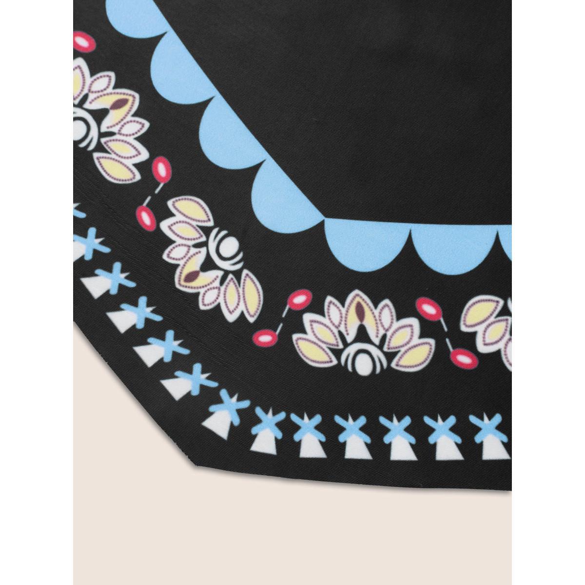 Plus Size Overlap Collar Boho Print Hanky Hem Swim Dress Women's Swimwear Black Beach Bodycon Overlap Collar High stretch Curve Swim Dresses BloomChic 30/6X Product Image