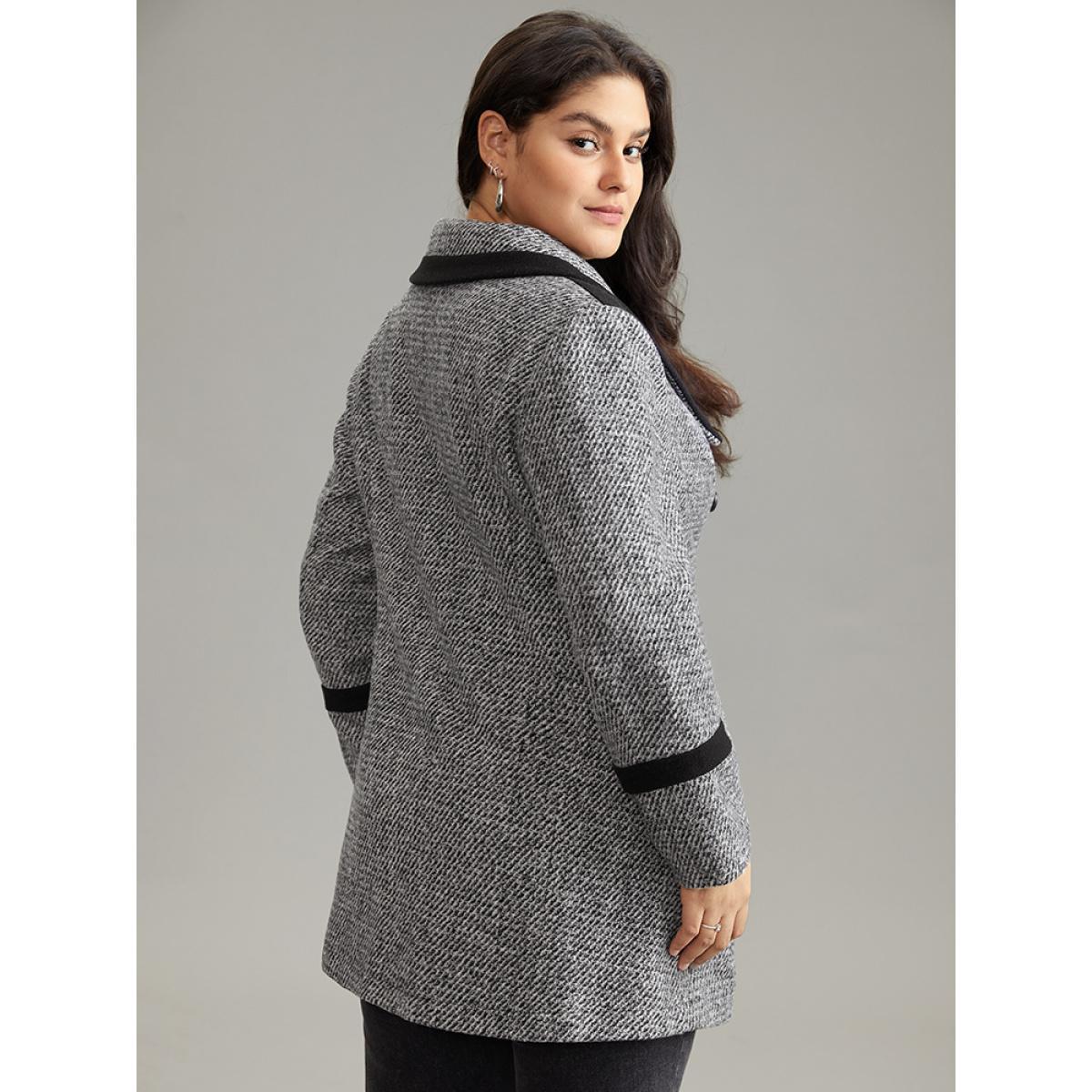 Plus Size Contrast Tweed Double Breasted Flap Pocket Coat Women DimGray Casual Lined Ladies Dailywear Winter Coats BloomChic 26/4X Product Image