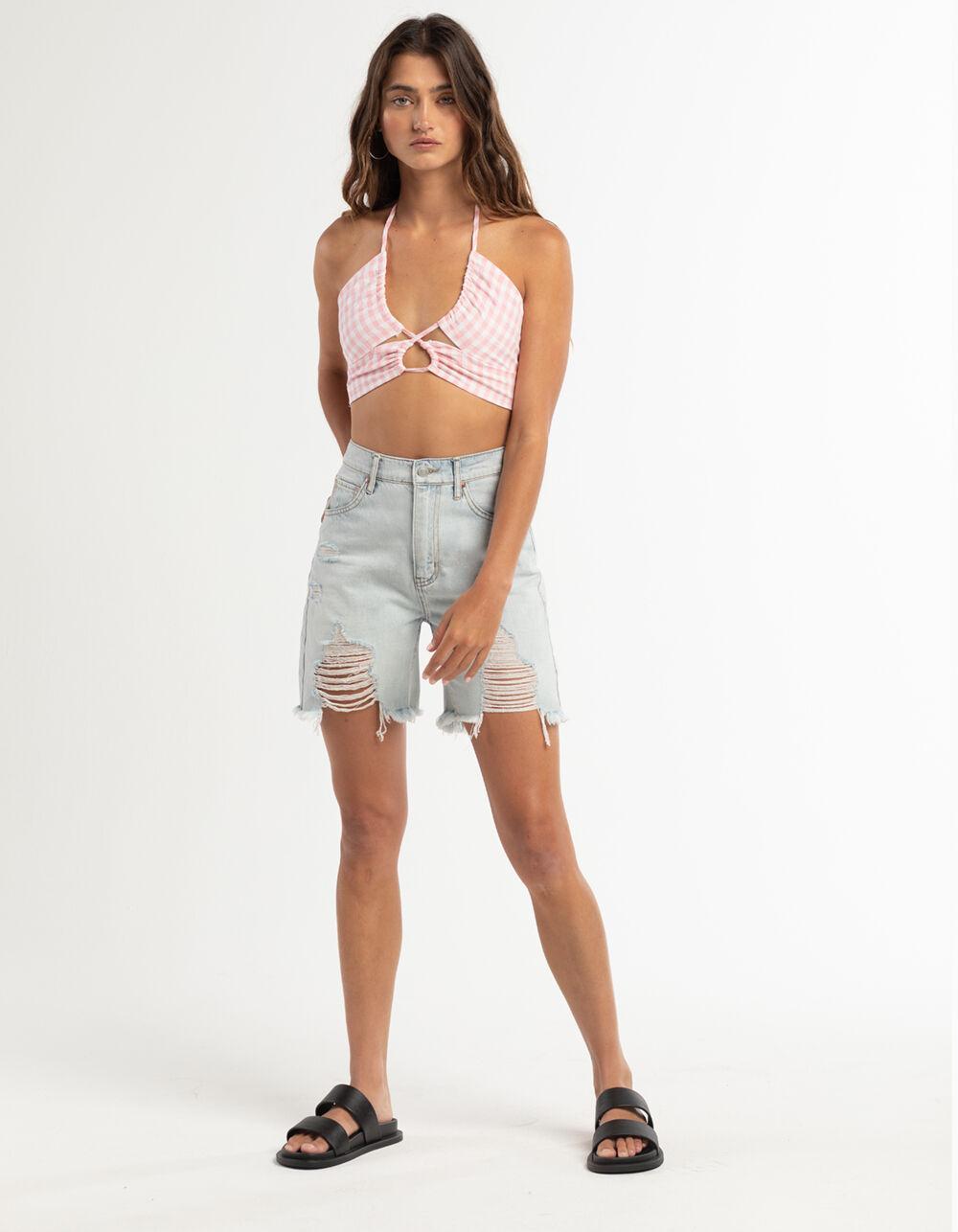 RSQ Womens Plaid Cross Front Halter Top  - PINK Product Image