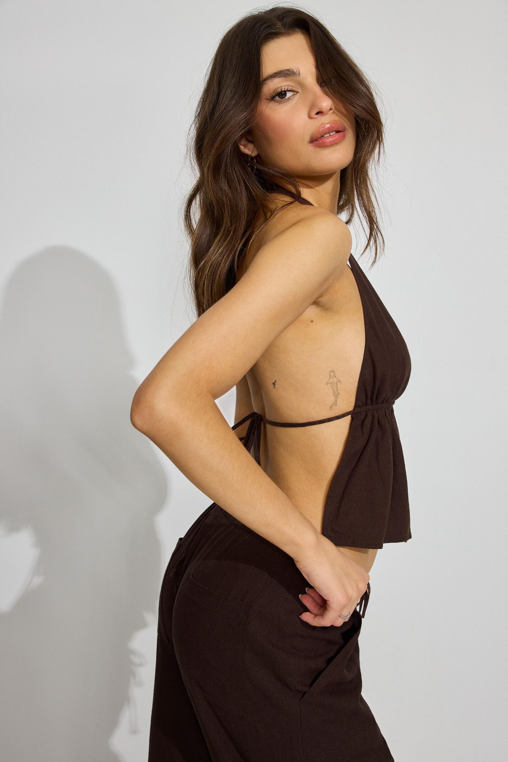 Linen Tie Back Halter Top Product Image