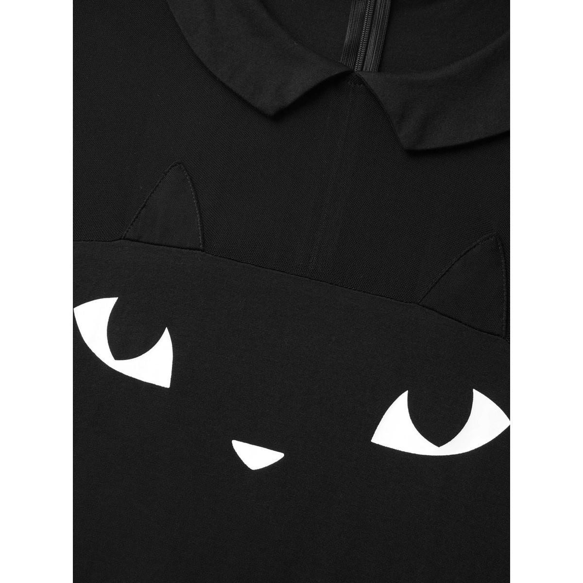 Plus Size Black Stretch Fabric Spooky Cat Jumpsuit Women Cocktail Long Sleeve Round Neck Party Loose Jumpsuits BloomChic 22-24/3X Product Image