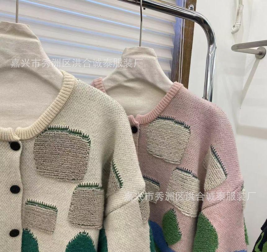 Round Neck Sheep Jacquard Cardigan Product Image