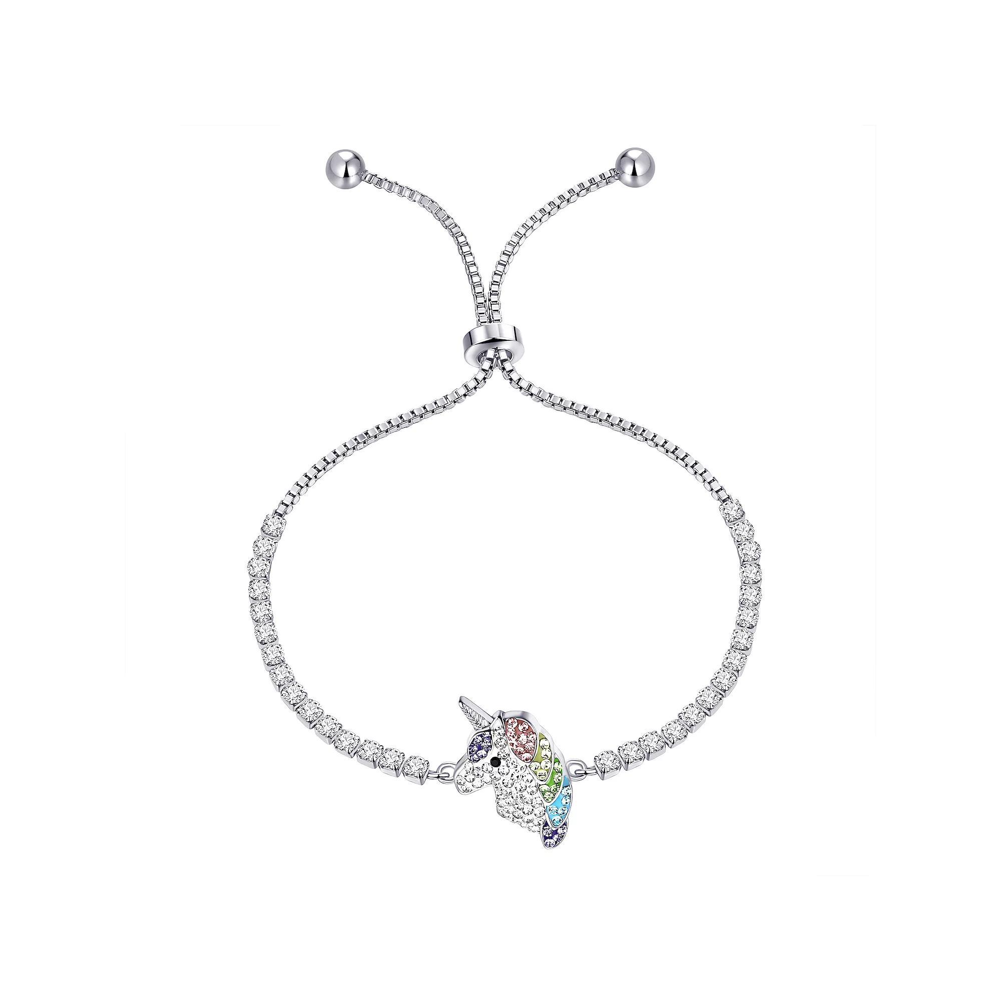 Crystal Collective Fine Silver Plated Crystal Unicorn Head Adjustable Bracelet, Womens Silver Tone White Product Image
