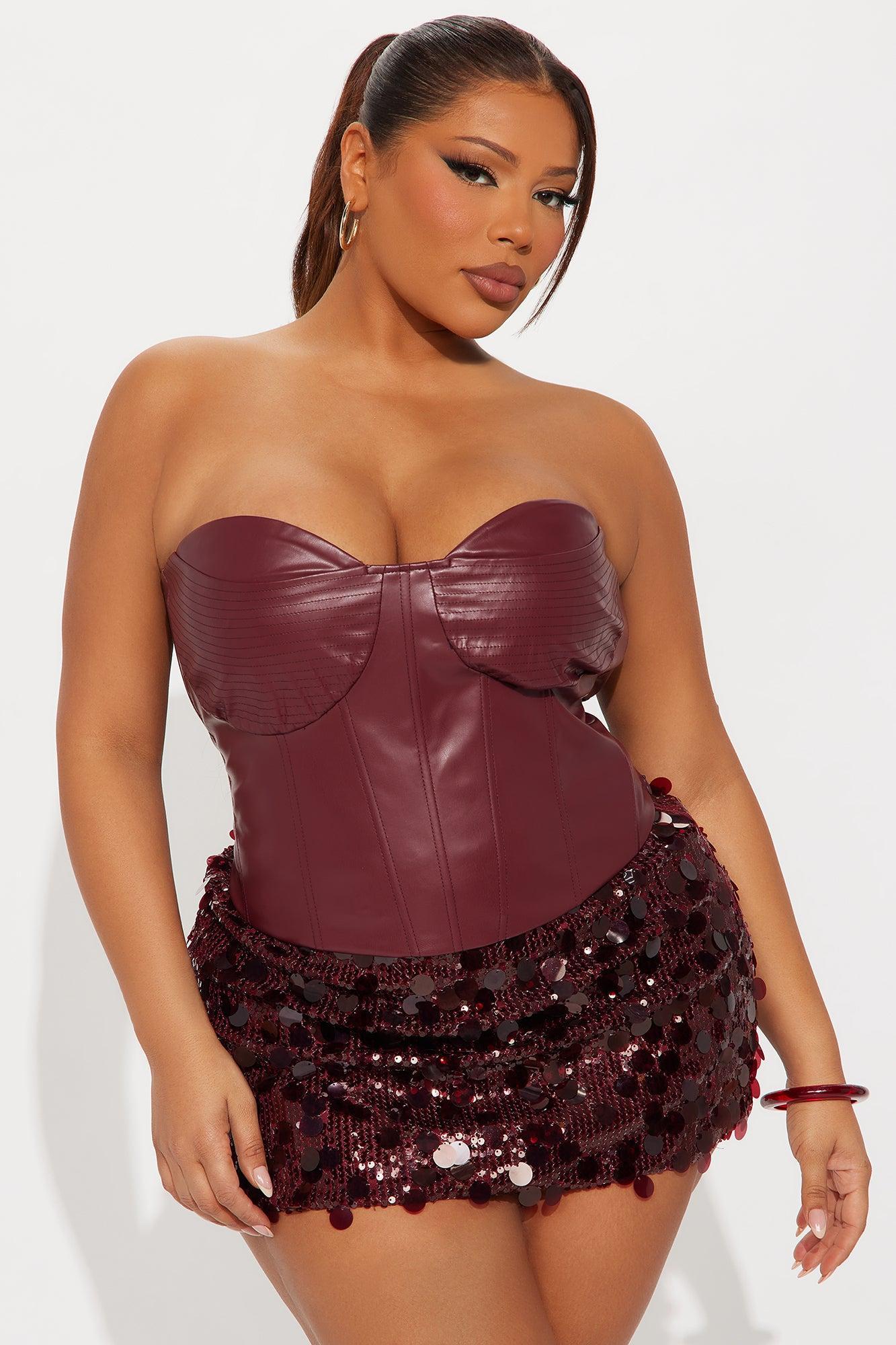 Too Perfect Faux Leather Corset Top - Burgundy Product Image