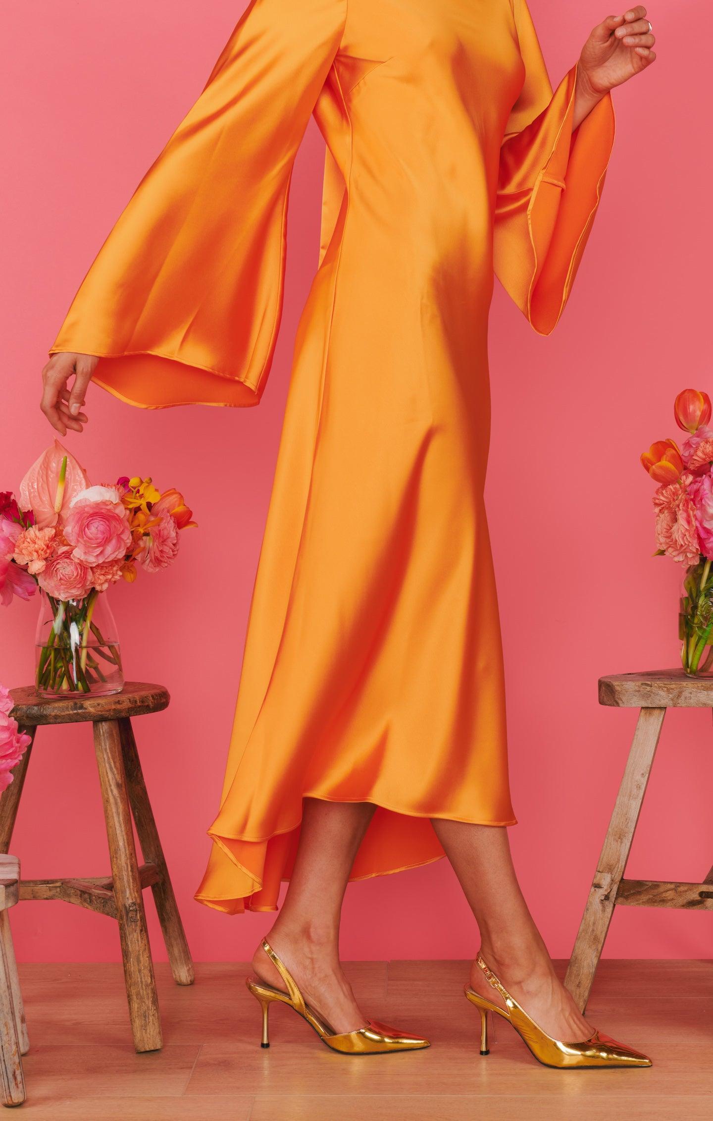Sarah Midi Dress ~ Tangerine Fluid Satin Product Image