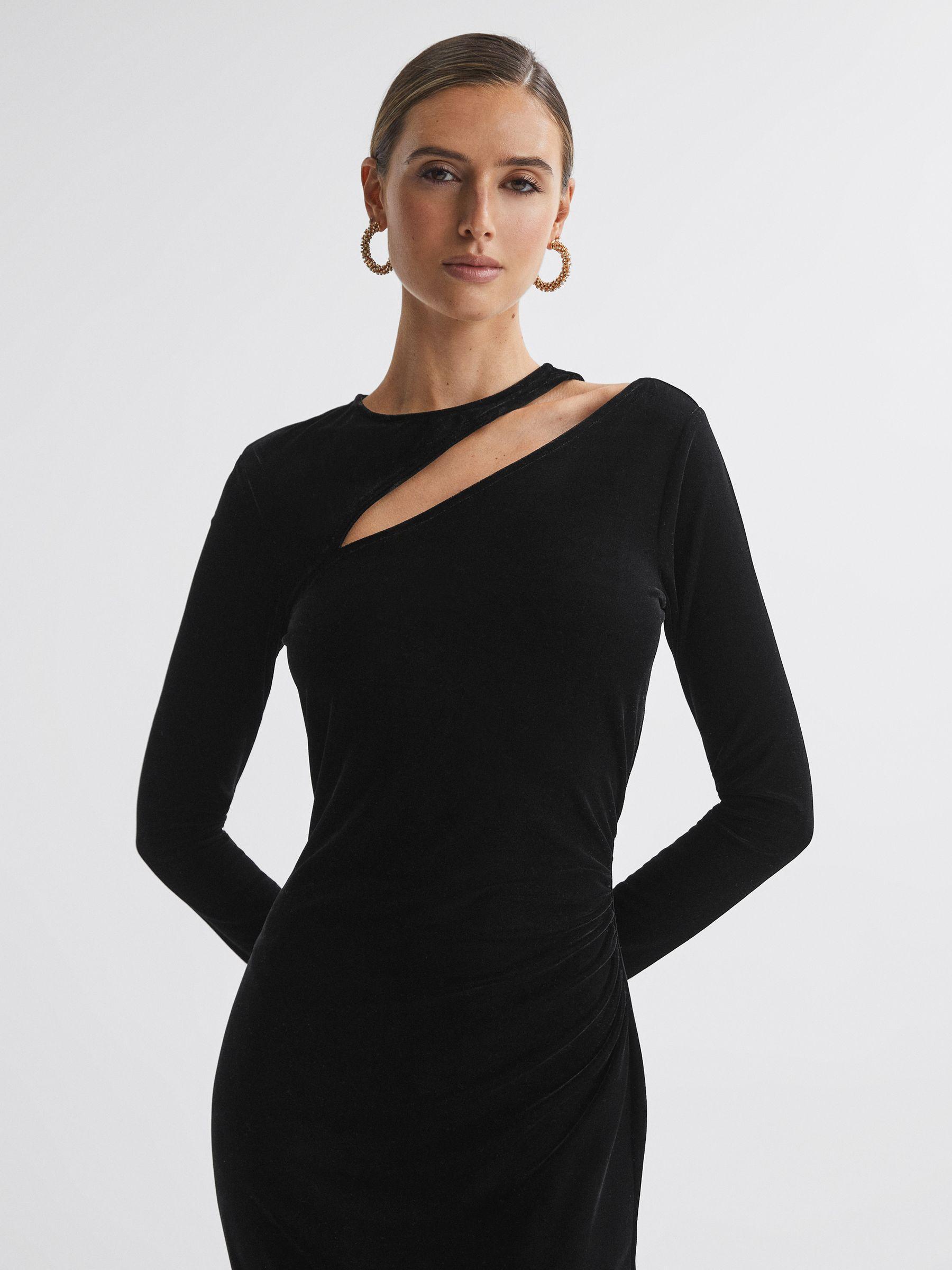 Velvet Cut-Out Midi Dress in Black Product Image