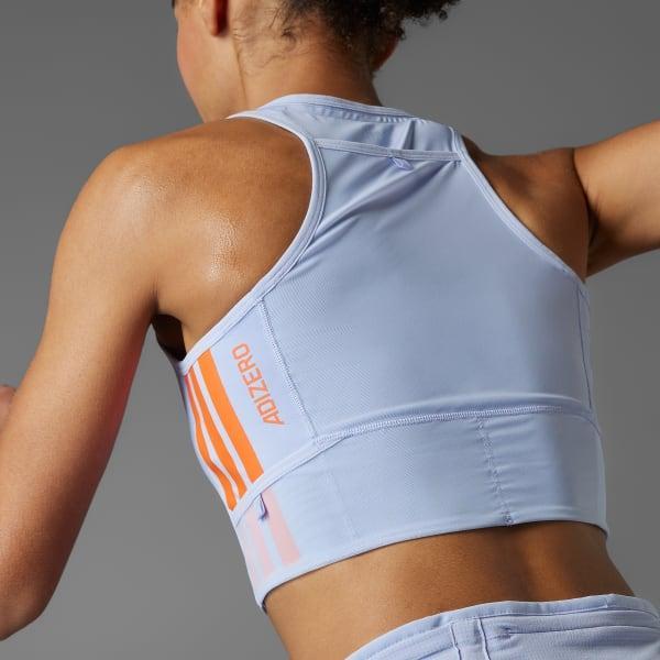 adidas Adizero Running Gel Pocket Crop Top Violet Tone XL Womens Product Image