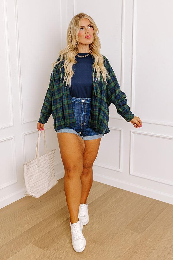 Wait List Plaid Top In Green Curves Product Image