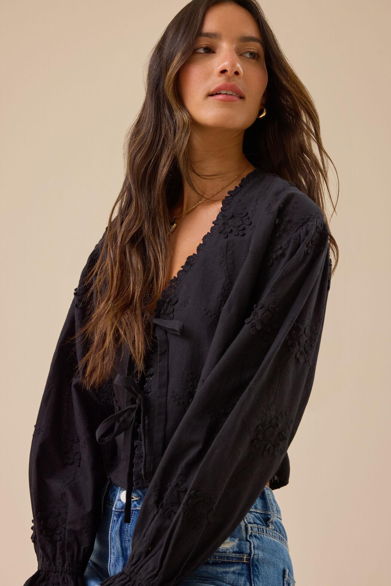 Zara Embroidered Tie Front Top Product Image