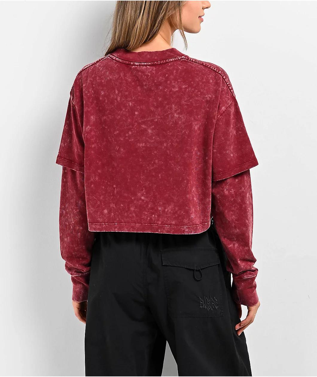Ninth Hall Fundamentals Lonnie Red Mineral Wash Boxy Crop Long Sleeve T-Shirt Product Image