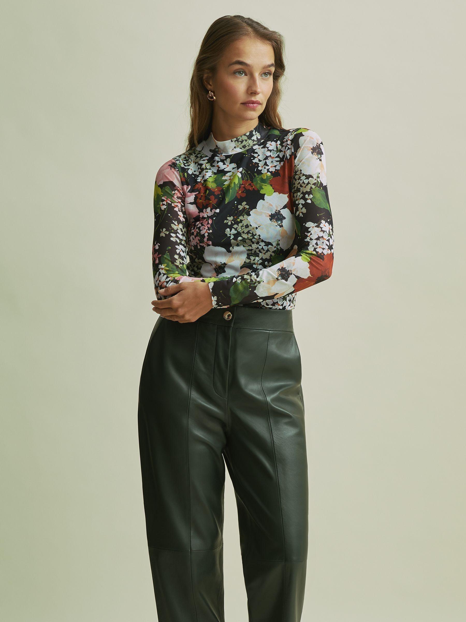 Florere Tapered Leather Trousers in Khaki Product Image