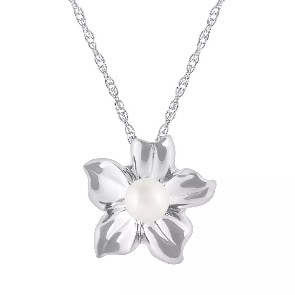 Celebration Gems 10k White Gold Sphere Gemstone Hibiscus Flower Pendant Necklace, Women's, Size: 18", Freshwater White Product Image