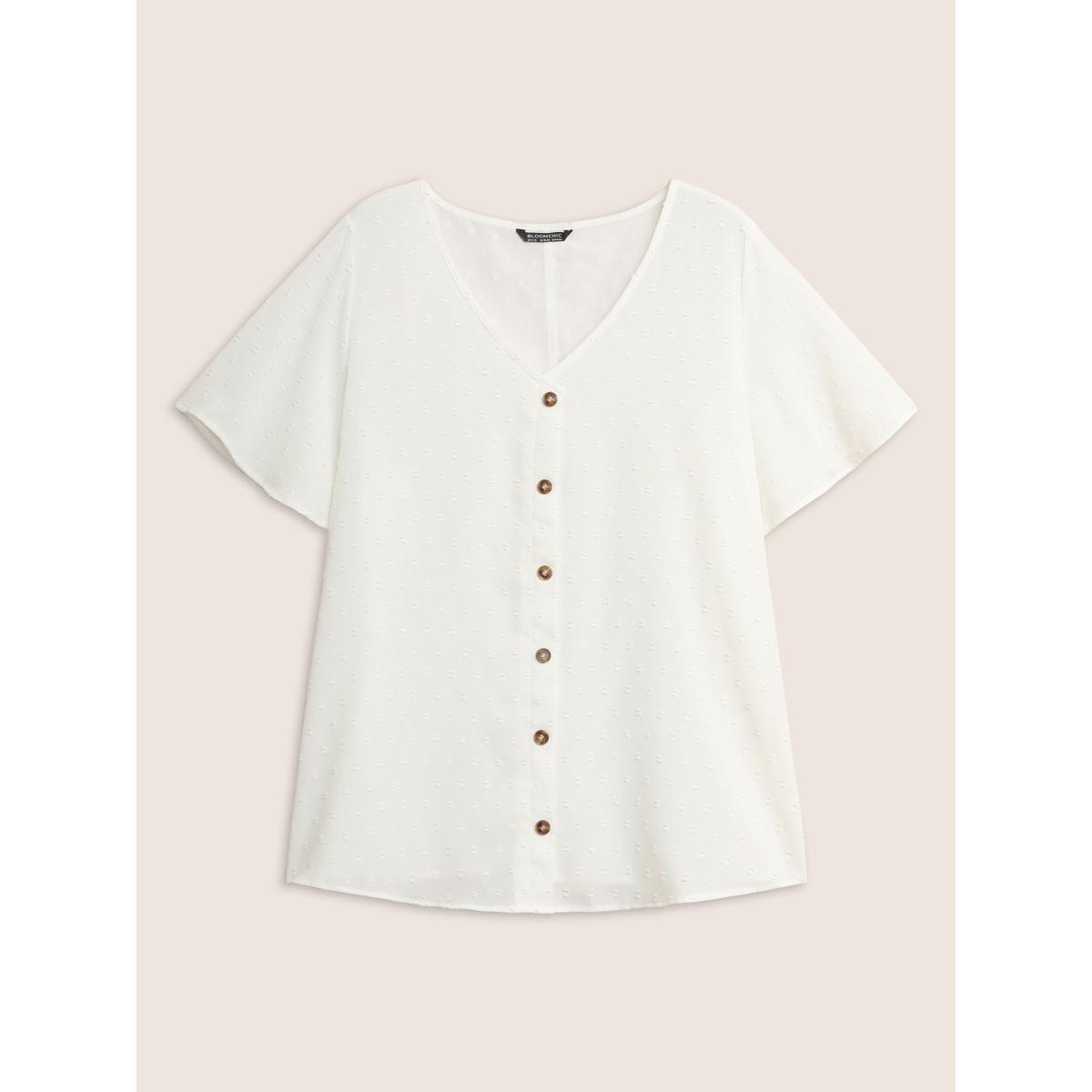 Button Front Plus Size Women Dailywear Plain Casual Blouses Loose Ruffle Sleeve Short Sleeve V Neck Going Out Blouses BloomChic Product Image