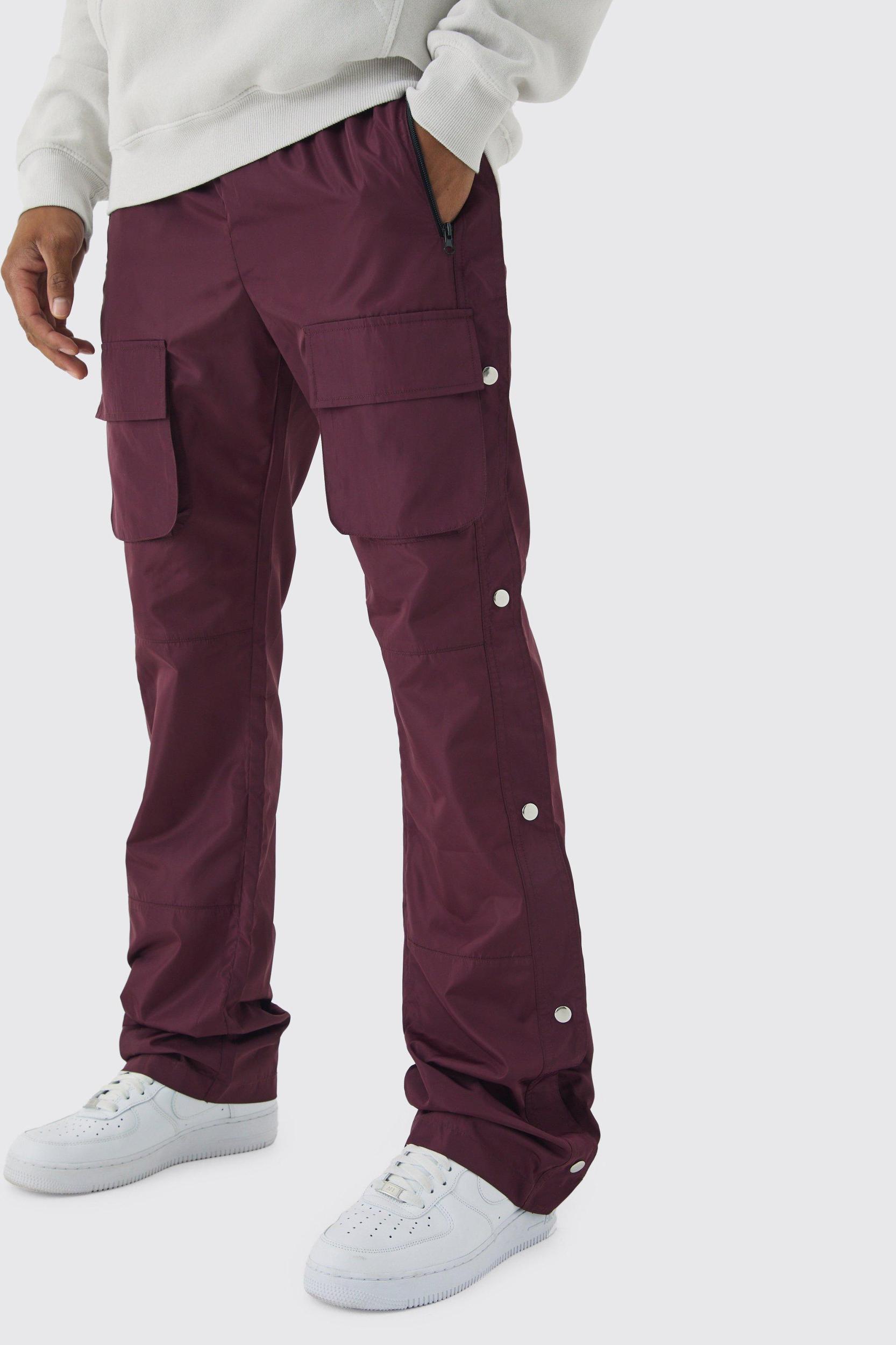 Mens Elasticated Waist Slim Flare Stacked Cargo Pants - Red Product Image