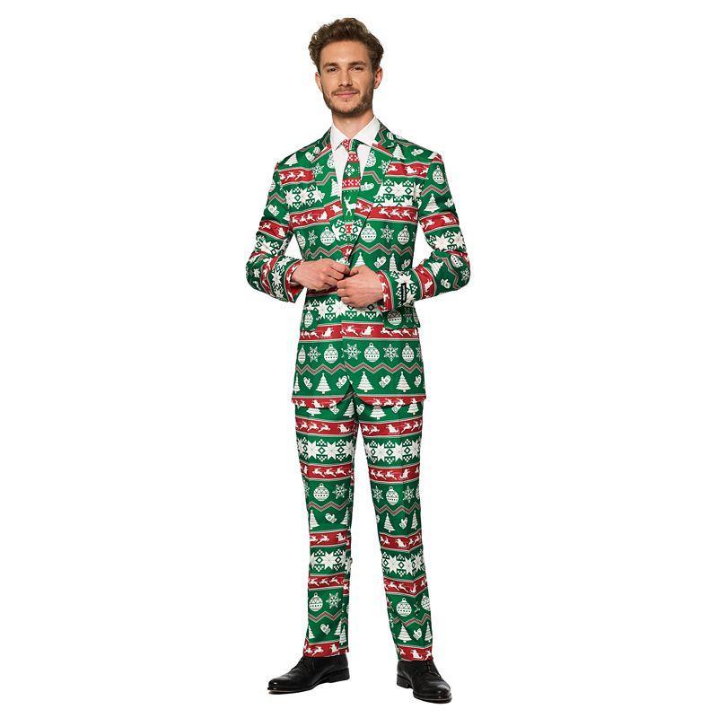 Mens Suitmeister Slim-Fit Nordic Christmas Green Blazer Product Image