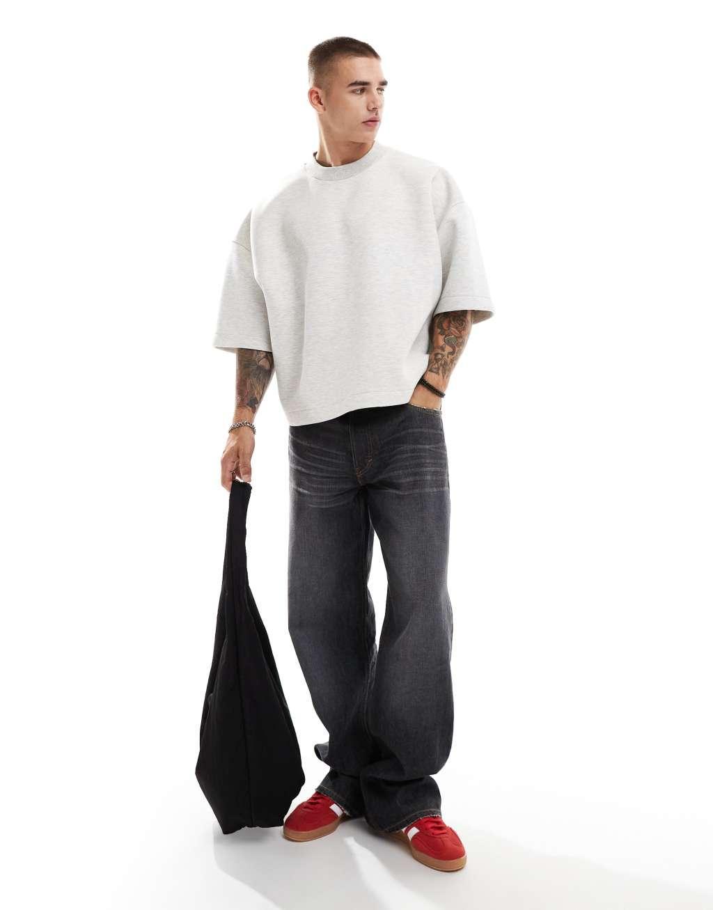 ASOS DESIGN heavyweight scuba short sleeve sweatshirt in gray Product Image
