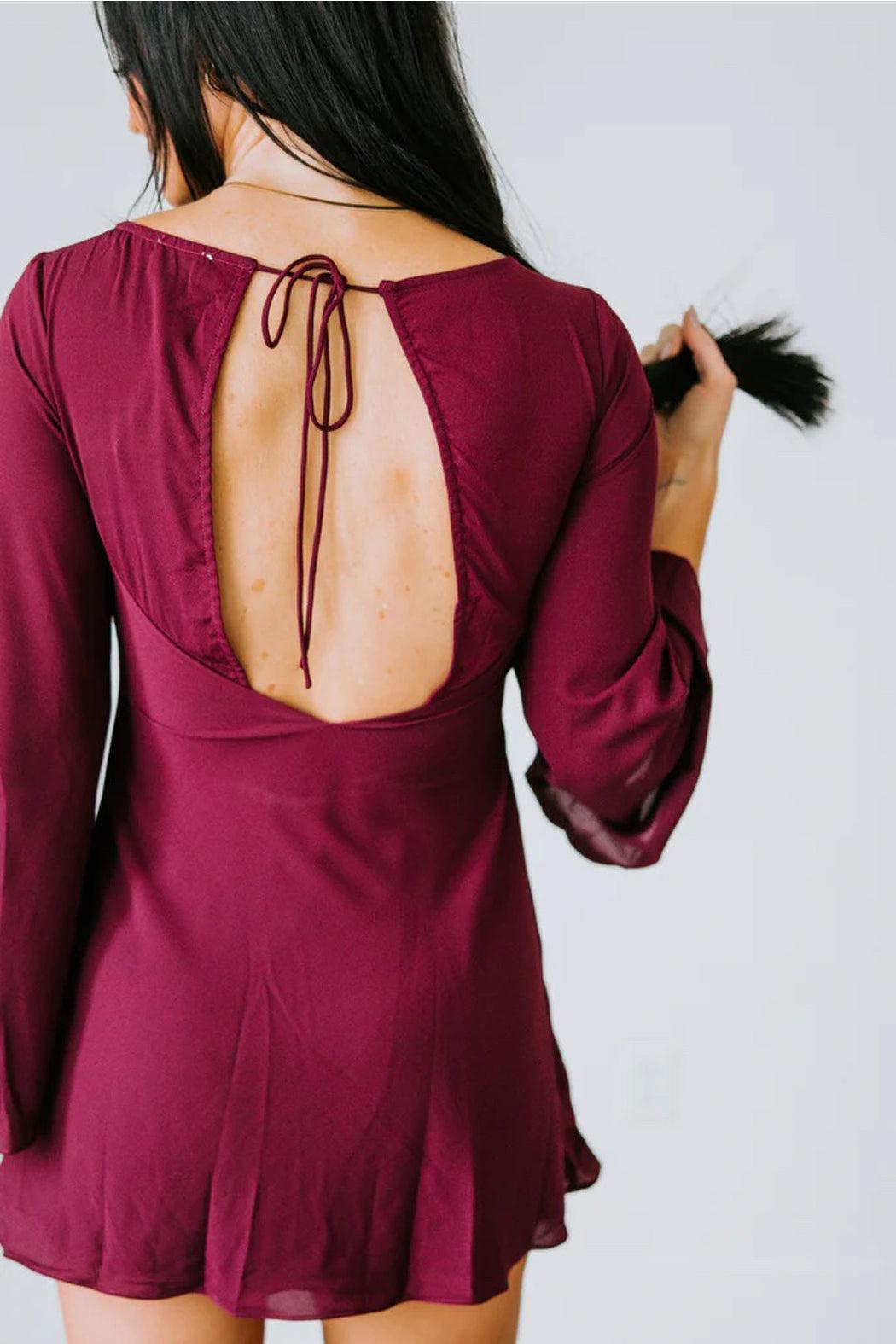 Merlot Bell Sleeve Mini Dress Product Image
