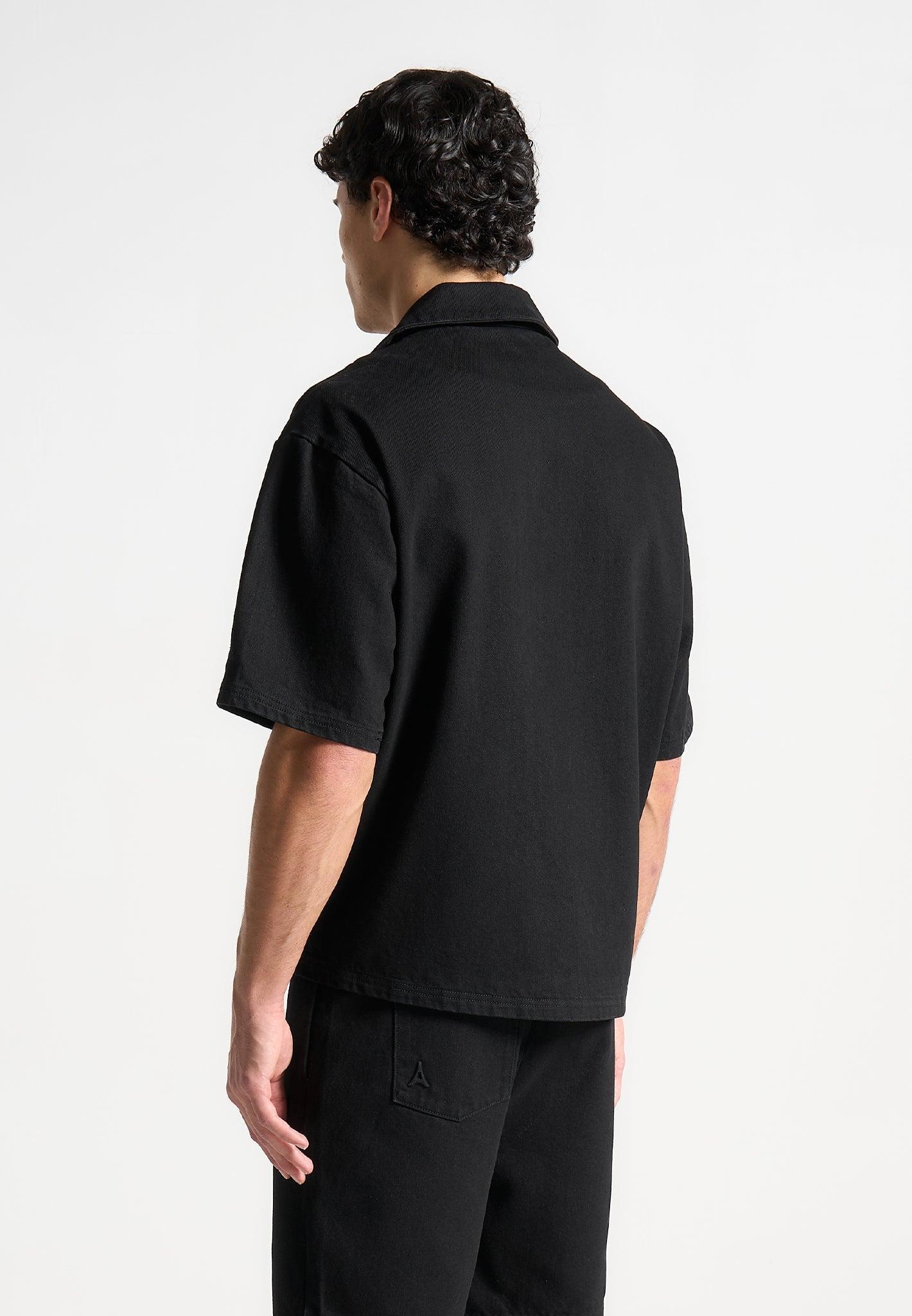 Boxy Denim Revere Shirt - Black Male Product Image
