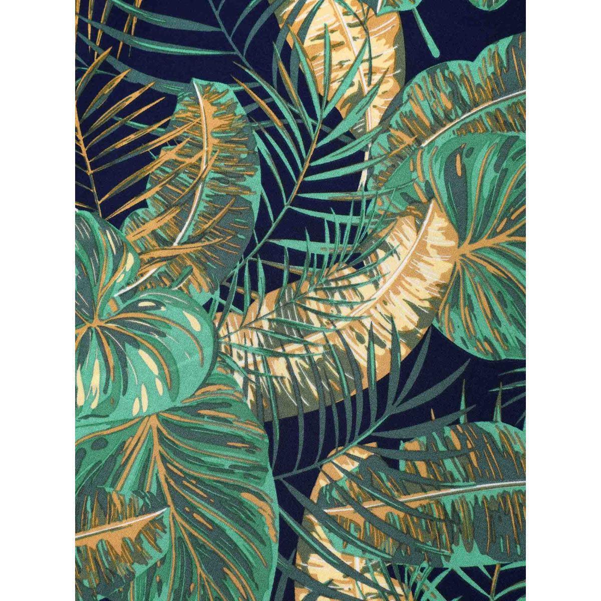 Plus Size Tropical Print Belted Pocket Midi Dress Navy Women Overlap Collar Short sleeve Curvy BloomChic 14-16/1X Product Image