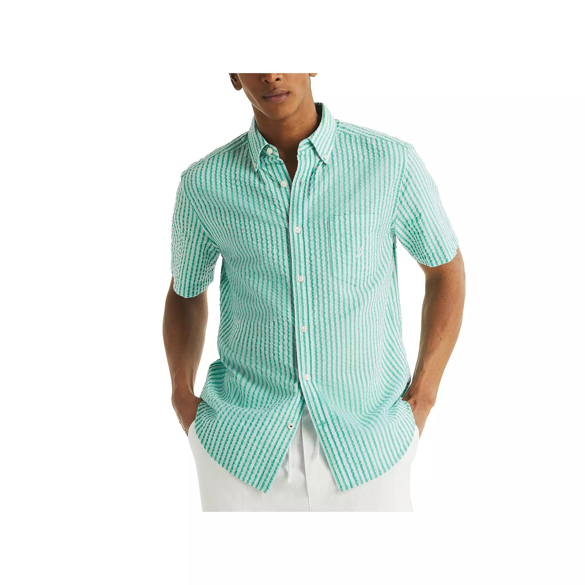 Men's Nautica Short-Sleeve Striped Seersucker Shirt, Size: XL, Lobos Green Product Image