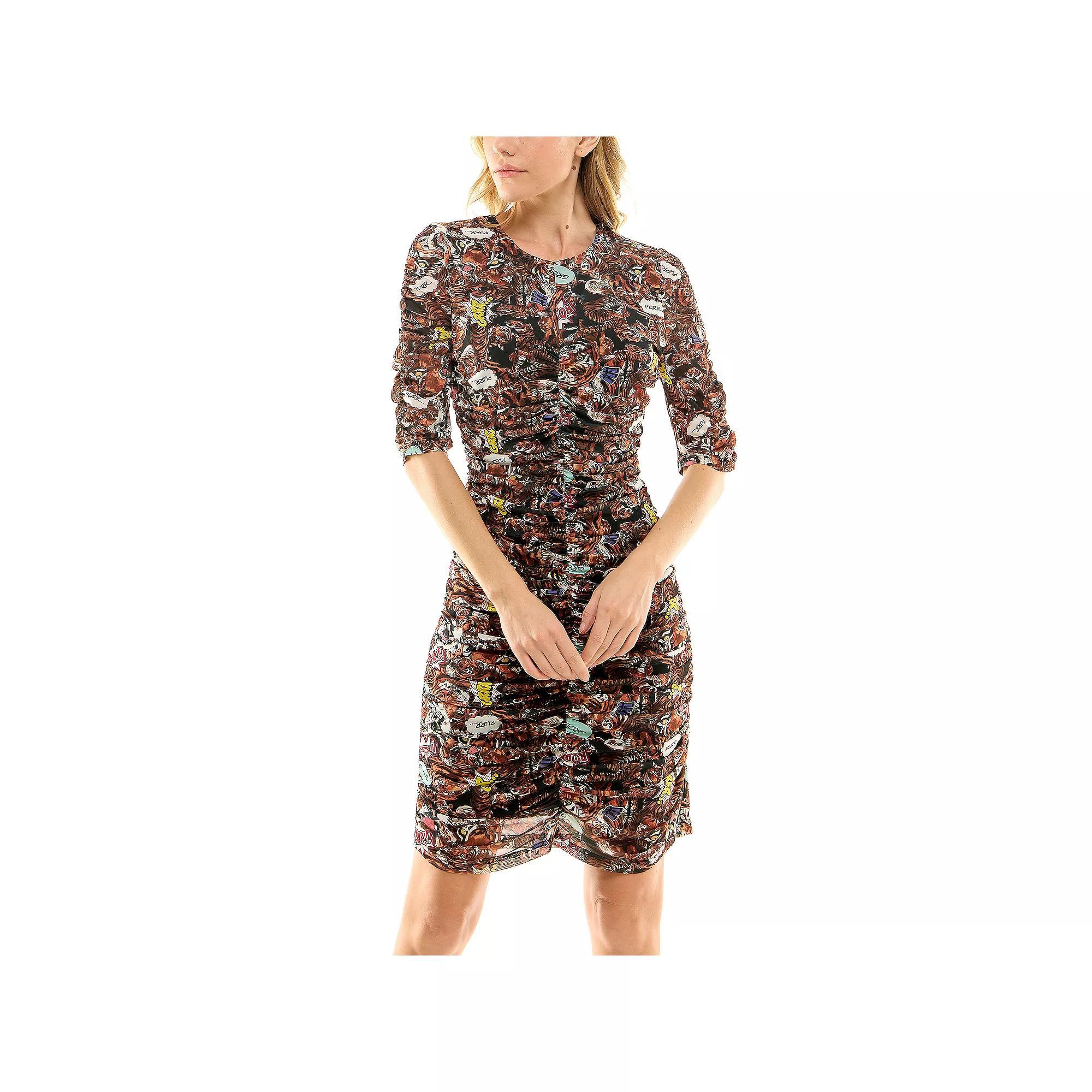 Women's Nicole Miller Printed Shirred Mesh Dress, Size: Small, Keys Print Product Image