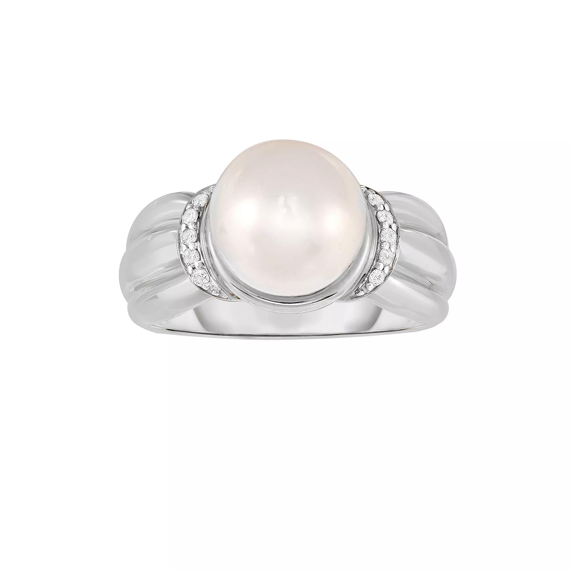 Sterling Silver Freshwater Cultured Pearl & Diamond Accent Ring, Women's, Size: 7 Product Image